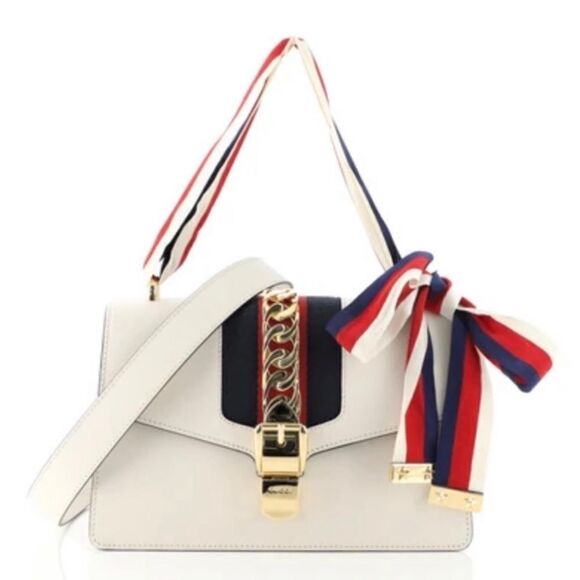 Gucci Sylvie White Leather Shoulder Bag - Picture 1 of 13